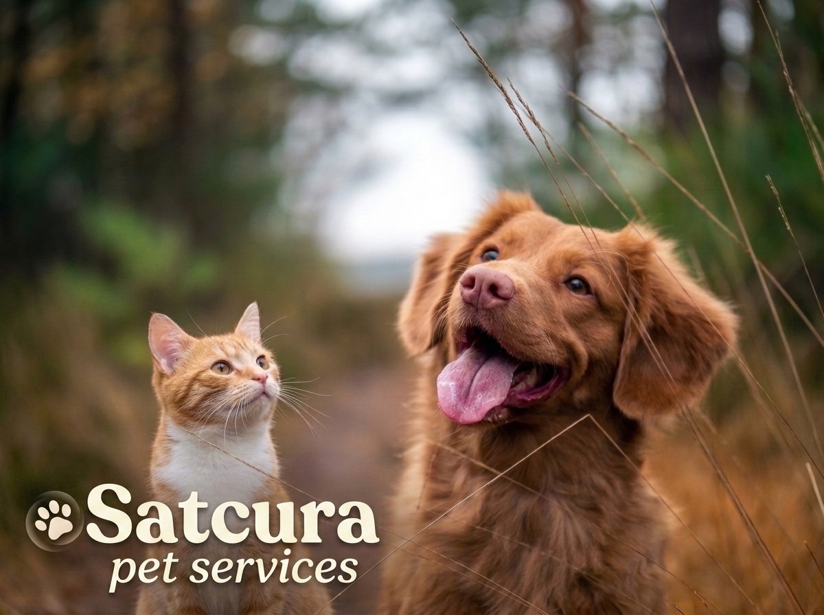 Dog and cat resting comfortably in SatCura pet boarding