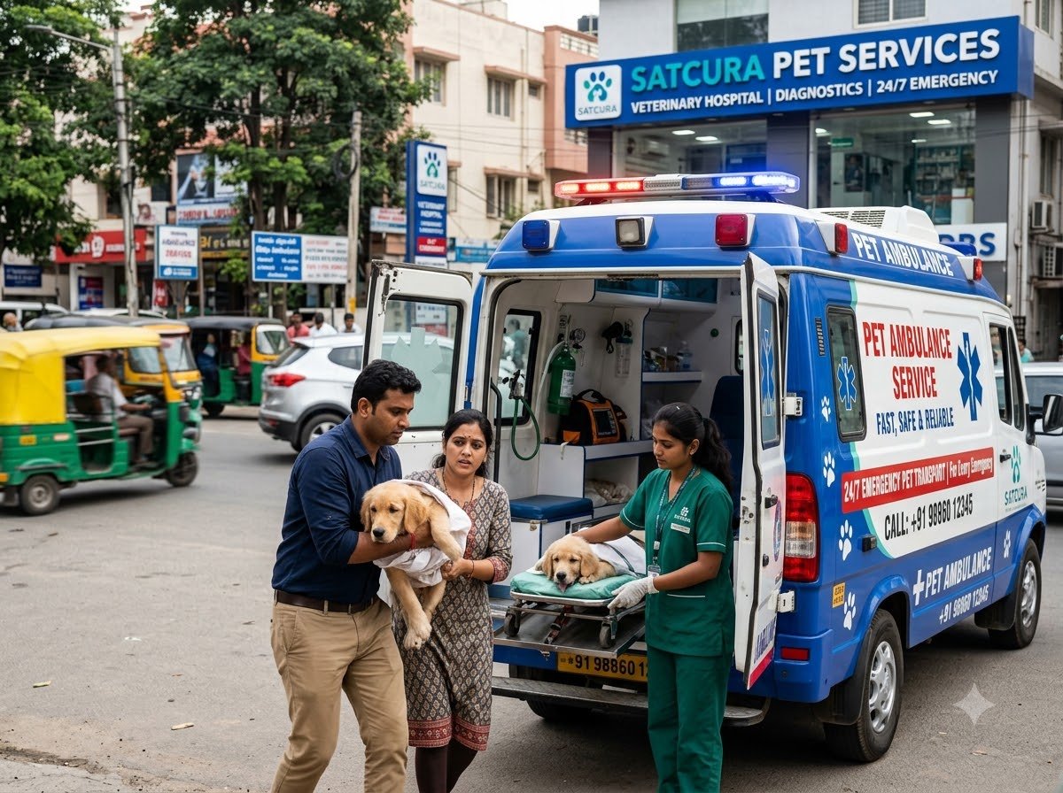 SatCura Pet Services 24x7 pet ambulance emergency vehicle